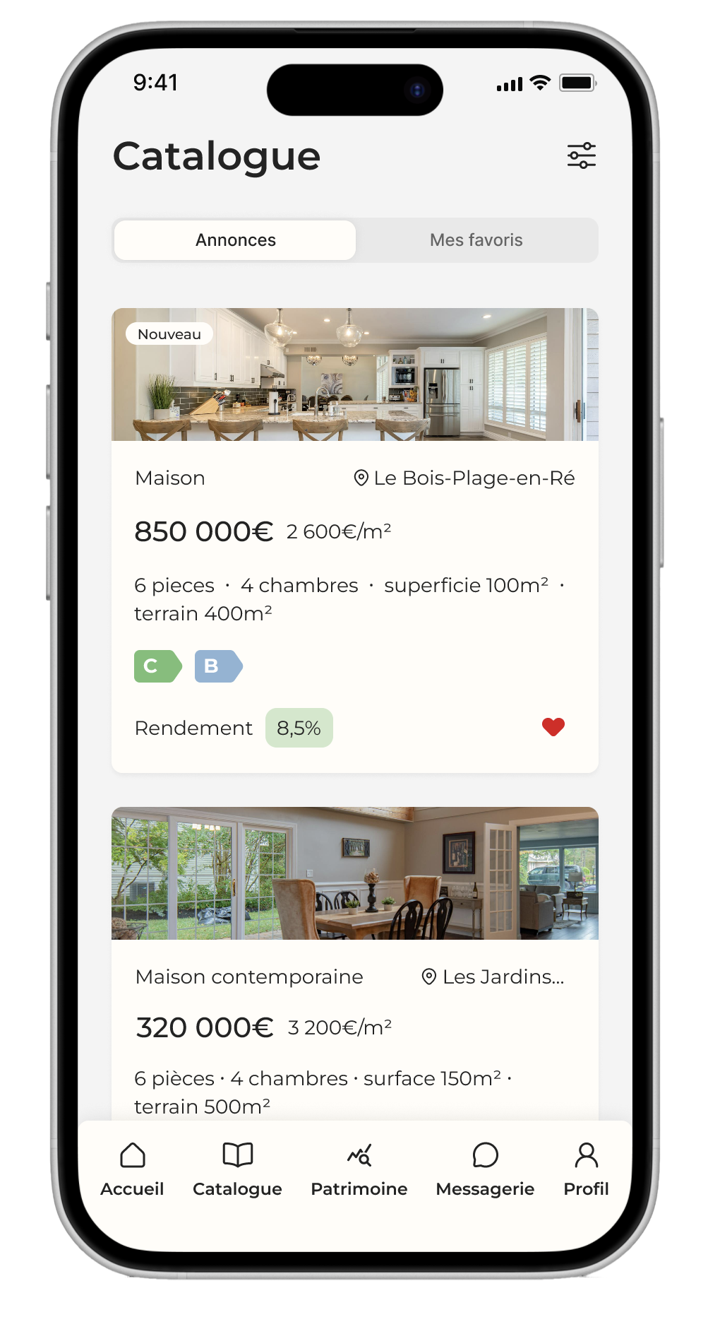interface application mobile Immoconnect